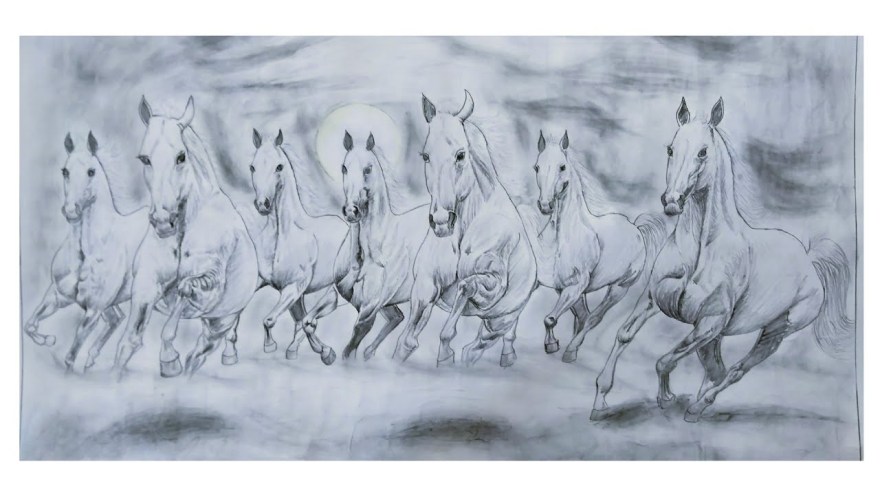 seven horse sketch - How to Draw Seven Horses  Seven Horses Drawing / Panting - Step By Step  Tutorial